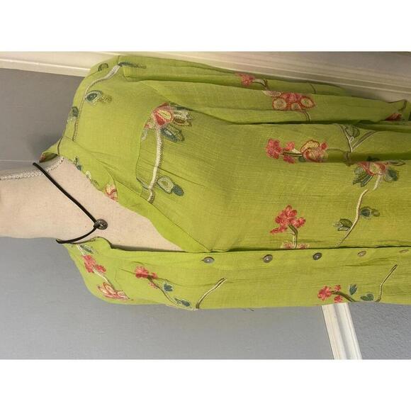 Floral Embroidered Button-Up Shirt in Vibrant Lime Green - Picture 5 of 9